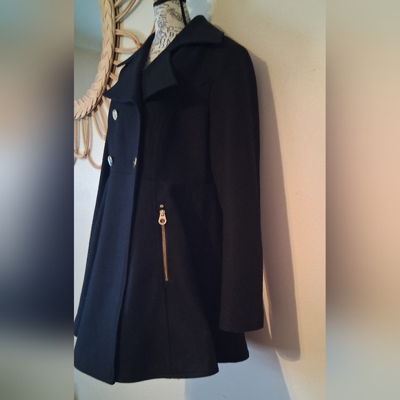 Laundry by Shelli Segal Black Fit-and-Flare Double-Breasted Coat SizeL/ P2P21 - Picture 5 of 12